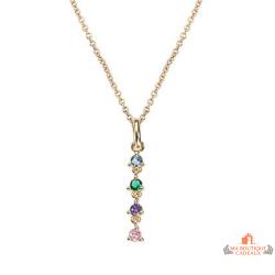 Collier pendentif Carla Nogueres plaqué or 4 pierres multicolores violet rose fuchsia vert