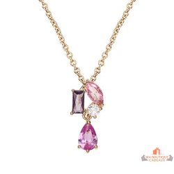Collier pendentif Carla Nogueres plaqué or pierres multicolores rose améthyste fuchsia blanc