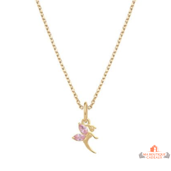 Collier pendentif Carla Nogueres fée plaqué or ailes roses zirconium