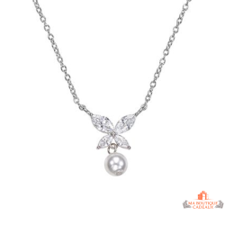 Collier Carla Nogueres argent fleur zirconium perle imitation