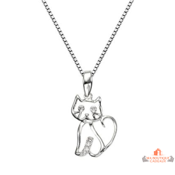 Collier Carla Nogueres argent pendentif chat zirconium