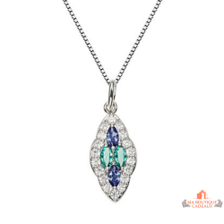 Collier Carla Nogueres argent pierres bleues vertes zirconium élégant