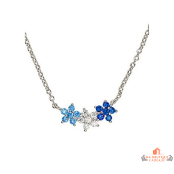 Collier Carla Nogueres argent fleurs bleu blanc zirconium élégant
