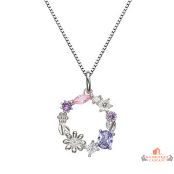 Collier Carla Nogueres argent anneau fleurs zirconium multicolore