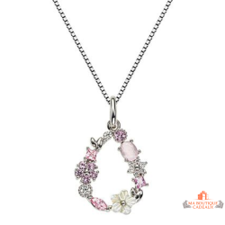 Collier Carla Nogueres argent anneau fleurs zirconium rose élégant