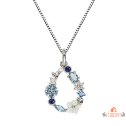 Collier Carla Nogueres argent anneau fleurs zirconium bleu élégant