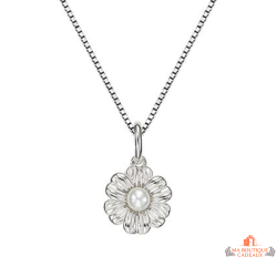 Collier Carla Nogueres fleur argent zirconium perle