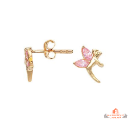 Boucles d’oreilles Carla Nogueres fée ailes roses oxyde de zirconium plaqué or garantie 2 ans