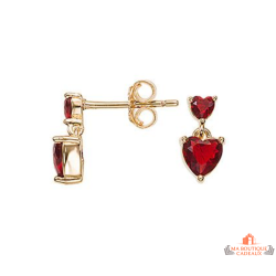 Boucles d’oreilles Carla Nogueres double cœur rouge oxyde de zirconium plaqué or garantie 2 ans