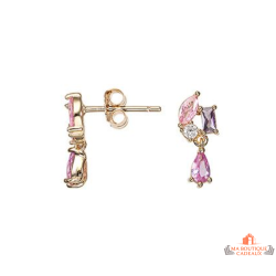 Boucles d’oreilles Carla Nogueres pierres rose améthyste fuchsia oxyde de zirconium plaqué or garantie 2 ans