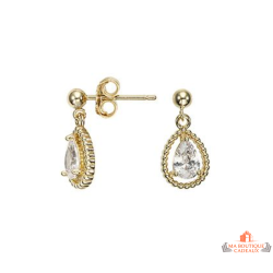 Boucles d’oreilles Carla Nogueres goutte pierre blanche oxyde de zirconium plaqué or garantie 2 ans