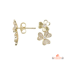 Boucles d’oreilles Carla Nogueres double trèfle oxyde de zirconium plaqué or garantie 2 ans