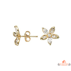 Boucles d’oreilles Carla Nogueres fleur oxyde de zirconium plaqué or garantie 2 ans