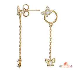 Boucles d’oreilles Carla Nogueres double papillon pendantes oxyde de zirconium plaqué or garantie 2 ans
