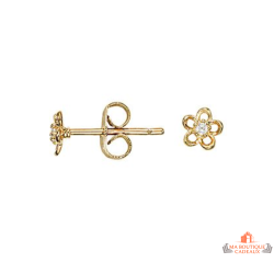 Boucles d’oreilles Carla Nogueres fleur ajourée pierre centrale oxyde de zirconium plaqué or garantie 2 ans