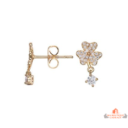 Boucles d’oreilles Carla Nogueres trèfle oxyde de zirconium pierre pendante plaqué or garantie 2 ans