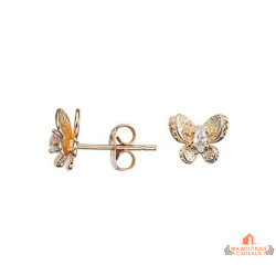 Boucles d’oreilles Carla Nogueres papillon texturé oxyde de zirconium plaqué or garantie 2 ans