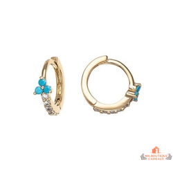 Boucles d’oreilles Carla Nogueres créoles pierres turquoise oxyde de zirconium plaqué or garantie 2 ans