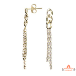 Boucles d’oreilles Carla Nogueres longues chaînes oxyde de zirconium plaqué or garantie 2 ans