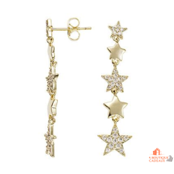 Boucles d’oreilles Carla Nogueres longues étoiles oxyde de zirconium plaqué or garantie 2 ans