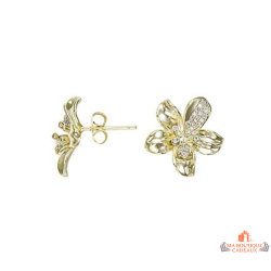 Boucles d’oreilles Carla Nogueres fleur texturée oxyde de zirconium plaqué or garantie 2 ans