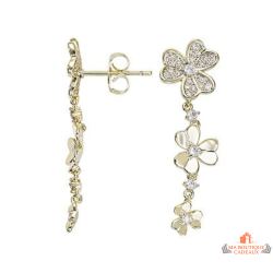 Boucles d’oreilles Carla Nogueres fleurs pendantes zirconium plaqué or garantie 2 ans