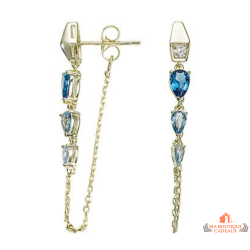 Boucles d’oreilles Carla Nogueres bleu zirconium chaîne pendante plaqué or garantie 2 ans
