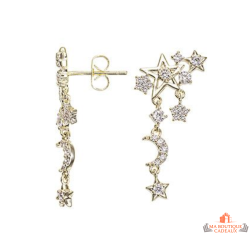 Boucles d’oreilles Carla Nogueres étoiles lune oxyde de zirconium plaqué or garantie 2 ans