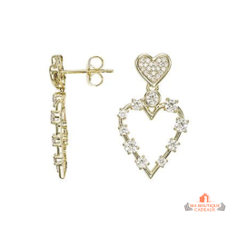 Boucles d’oreilles Carla Nogueres double cœur oxyde de zirconium plaqué or garantie 2 ans