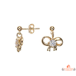Boucles d’oreilles Carla Nogueres nœud papillon pendante oxyde de zirconium plaqué or garantie 2 ans