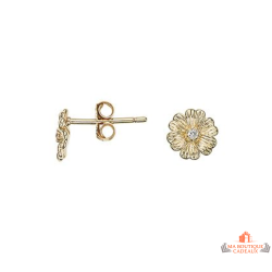 Boucles d’oreilles Carla Nogueres fleur texturée oxyde de zirconium plaqué or garantie 2 ans