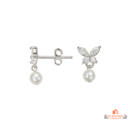 Boucles d’oreilles Carla Nogueres papillon oxyde zirconium perle imitation garantie 2 ans