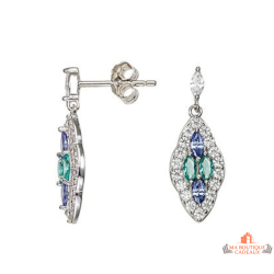 Boucles d’oreilles Carla Nogueres pierres vert émeraude bleu saphir oxyde zirconium garantie 2 ans