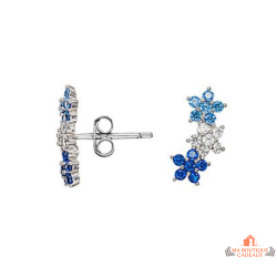 Boucles d’oreilles Carla Nogueres argent trois fleurs bleues et blanches oxyde zirconium garantie 2 ans