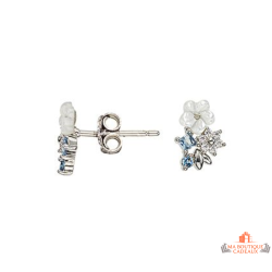Boucles d’oreilles Carla Nogueres argent fleur blanche zirconium bleu garantie 2 ans