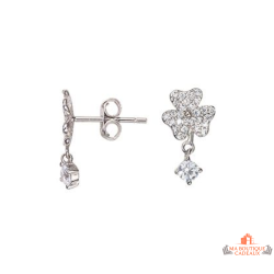 Boucles d’oreilles Carla Nogueres argent trèfle zirconium pierre pendante garantie 2 ans