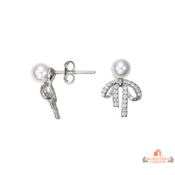 Boucles d’oreilles Carla Nogueres argent nœud zirconium perle imitation garantie 2 ans