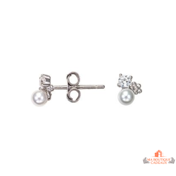 Boucles d’oreilles Carla Nogueres argent perle fleur zirconium garantie 2 ans