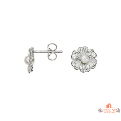 Boucles d’oreilles Carla Nogueres fleur perle argent zirconium garantie 2 ans