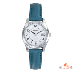 Montre INOTIME bleue avec date cadran blanc élégante garantie 2 ans
