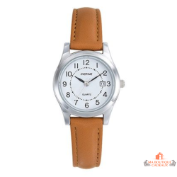 Montre INOTIME marron avec date cadran blanc élégante garantie 2 ans