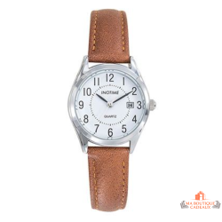 Montre INOTIME marron avec date cadran blanc classique garantie 2 ans