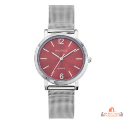 Montre INOTIME rouge cadran soleillé bracelet milanais argent élégant garantie 2 ans