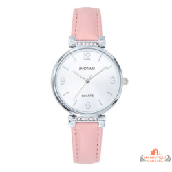 Montre femme INOTIME rose bracelet synthétique strass cadran argenté garantie 2 ans