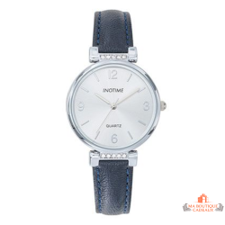 Montre femme INOTIME bleu foncé bracelet synthétique strass cadran argenté garantie 2 ans