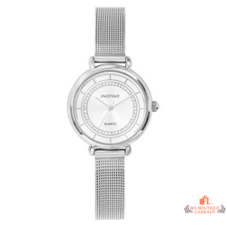 Montre femme INOTIME argentée bracelet milanais cadran argenté pierres garantie 2 ans