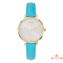 Montre femme INOTIME turquoise dorée cadran argenté motif géométrique garantie 2 ans