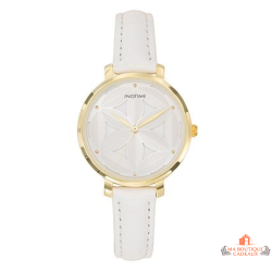 Montre femme INOTIME blanche dorée cadran argenté motif géométrique garantie 2 ans