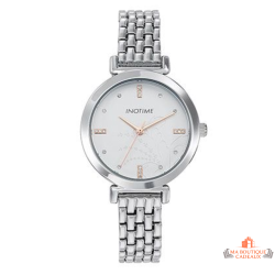 Montre femme INOTIME argentée doré rose cadran blanc motif floral pierres garantie 2 ans
