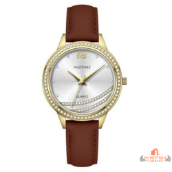 Montre femme INOTIME marron dorée cadran argenté strass garantie 2 ans